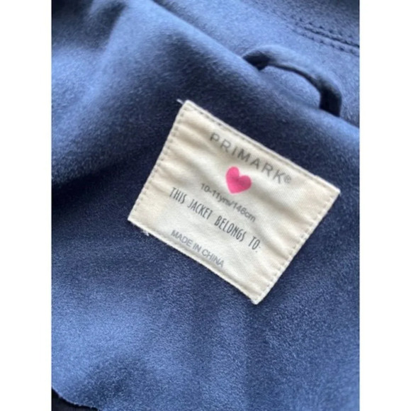 Primark Girl's Navy Blue Moto Jacket Vegan Suede 10-11 Yrs L - Picture 3 of 3